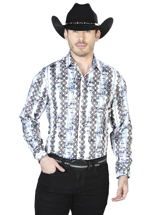 White Blue Casual Long Sleeve Shirt 43940