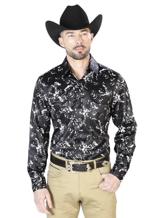 Black And Beige Casual Long Sleeve Shirt 43946