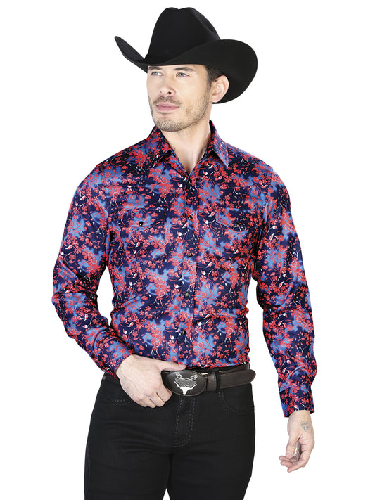 Blue And Red Casual Long Sleeve Shirt 43956