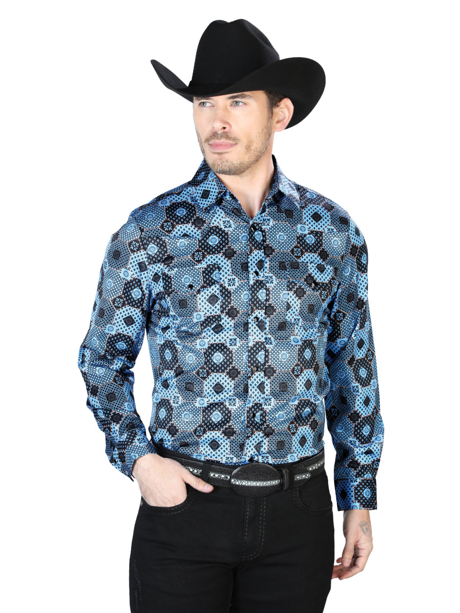 Blue Print Casual Long Sleeve Shirt 43963