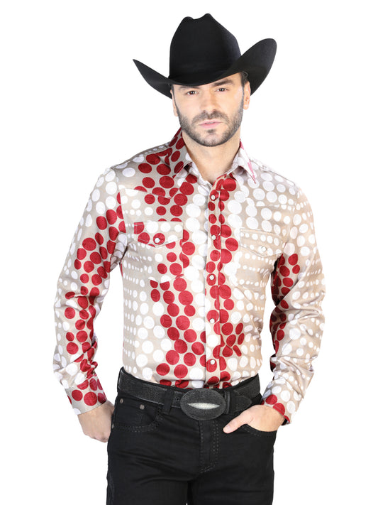 Burgundy And Gold Casual Long Sleeve Shirt 44072