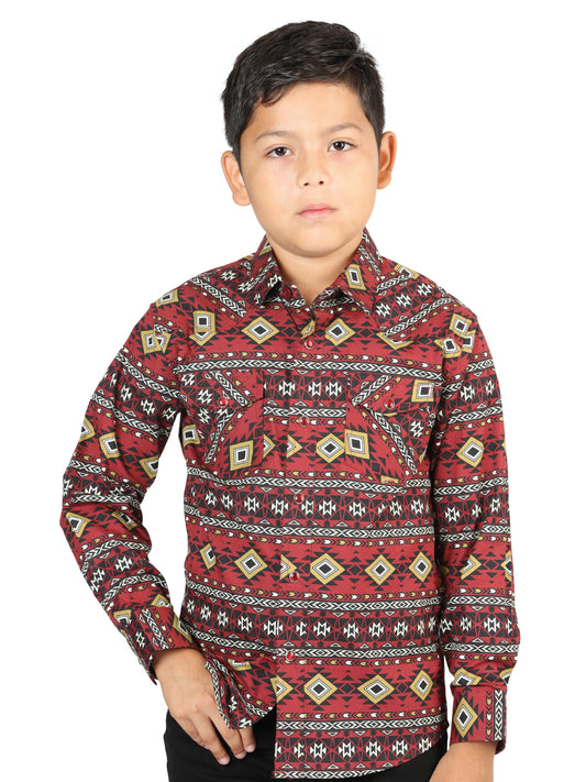 Casual Long-Sleeve Shirt by El General Burgundy 44413