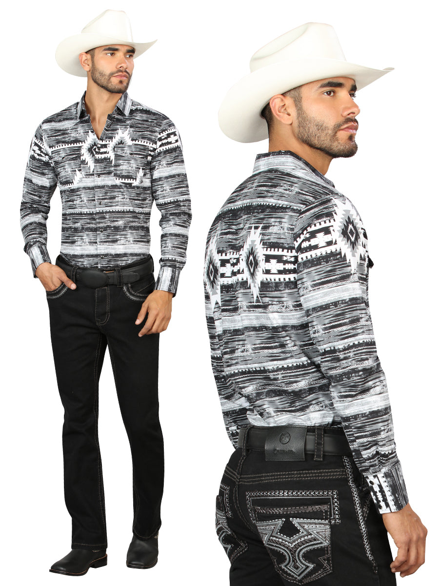 Centenario Men's Black Denim with Gray Embroidered Details 45311