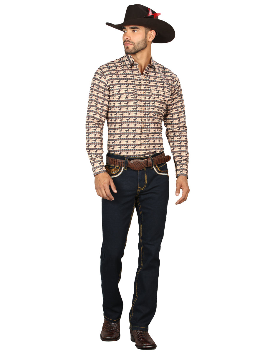 Centenario Men's Rinse Blue Denim with Gold Embroidered Details 45313