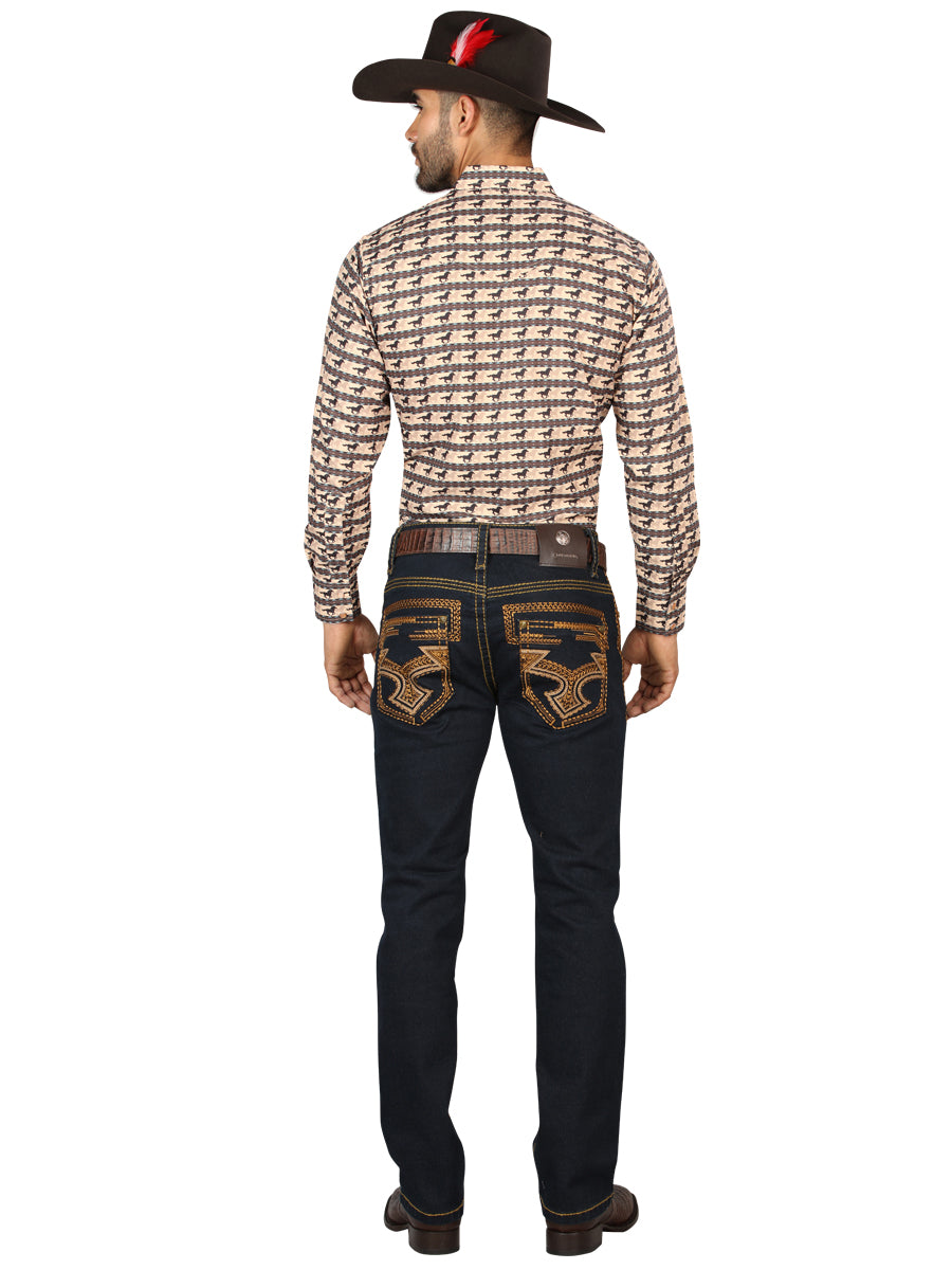 Centenario Men's Rinse Blue Denim with Gold Embroidered Details 45313