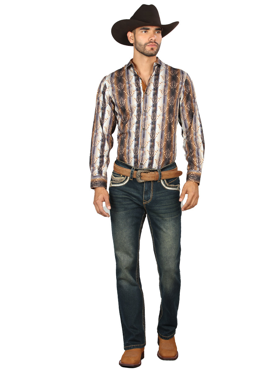 Centenario Men's Tinted Green Denim with Embroidered Details 45315