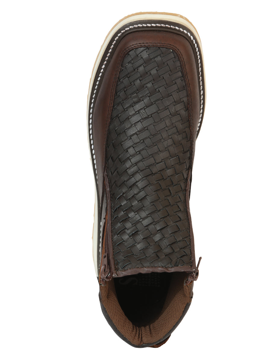 Sefeni Men’s Double Zipper Shoe Crazy Leather -Choco 45395