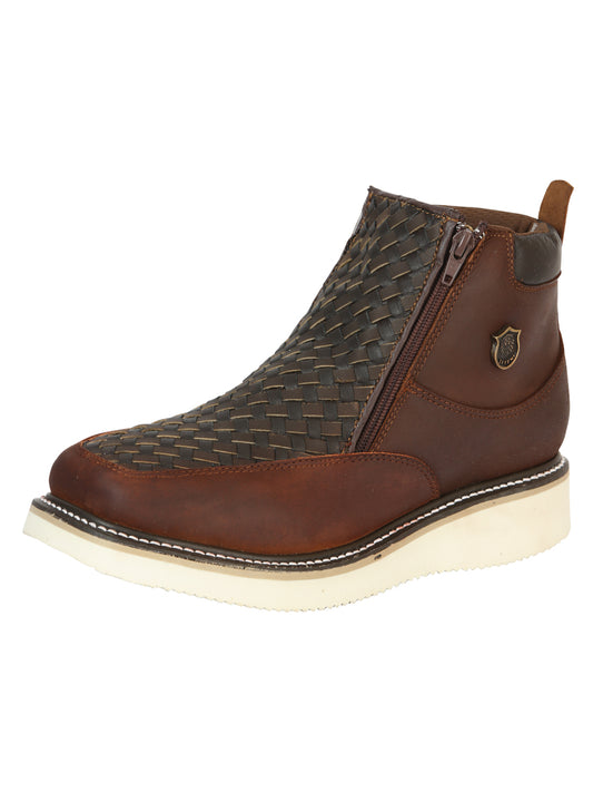 Sefeni Men’s Double Zipper Shoe Crazy Leather - Roble 45397