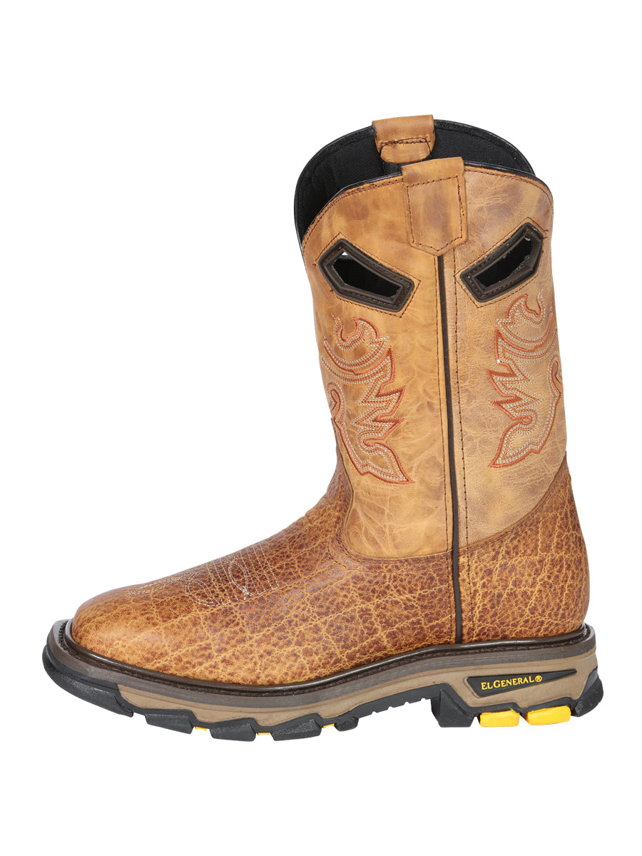 Men's El General Work Boot Elephant Print Leather - Honey 45807