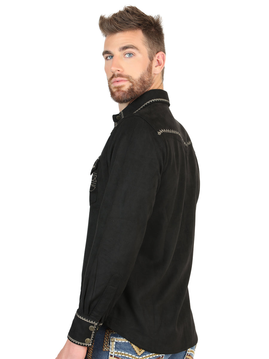 El General Men’s Long Sleeve Western Shirt Suede - Black 45886