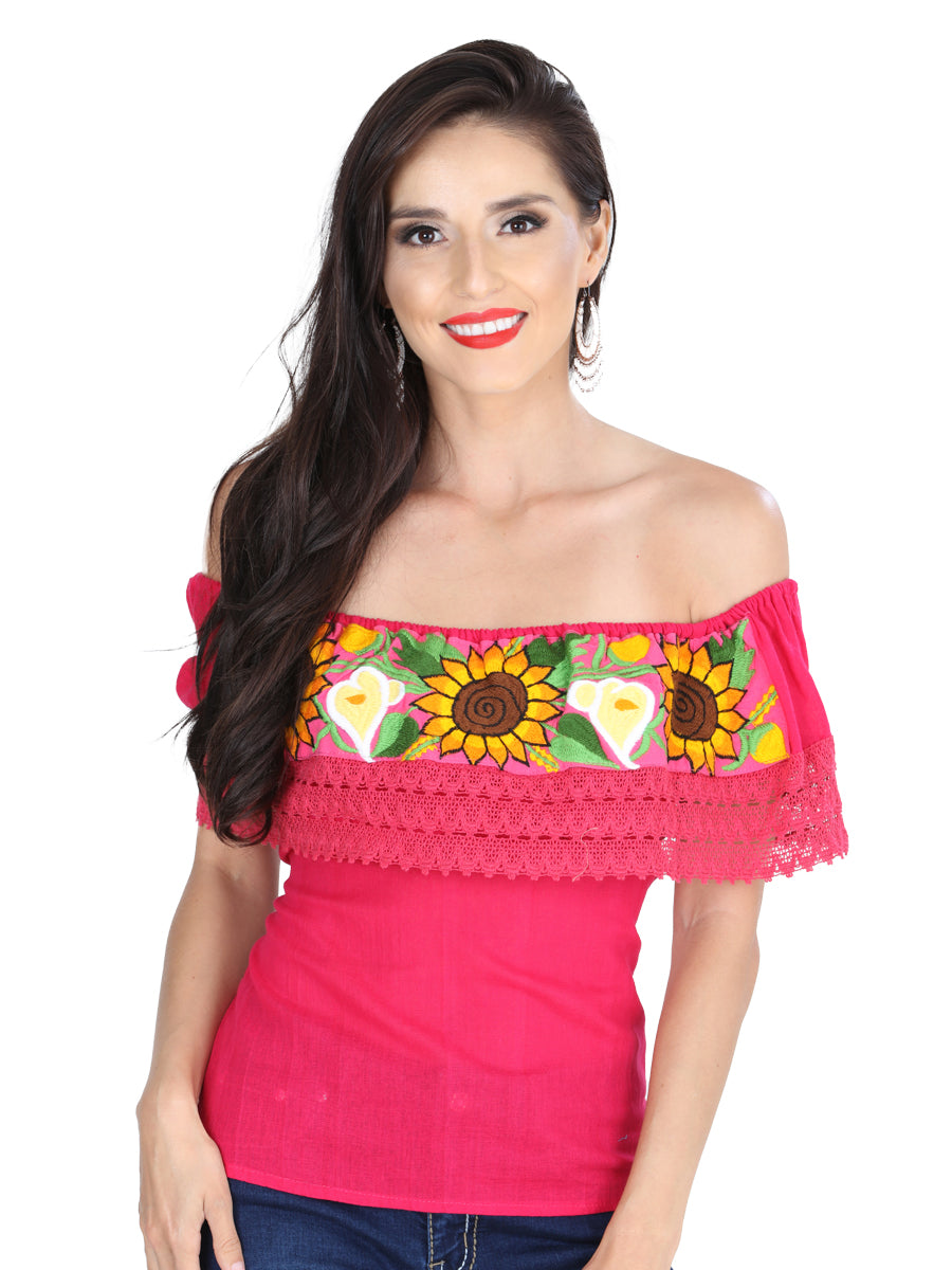 Artisanal Embroidered Blouse 50% Cotton, %50 Polyester Pink 601287