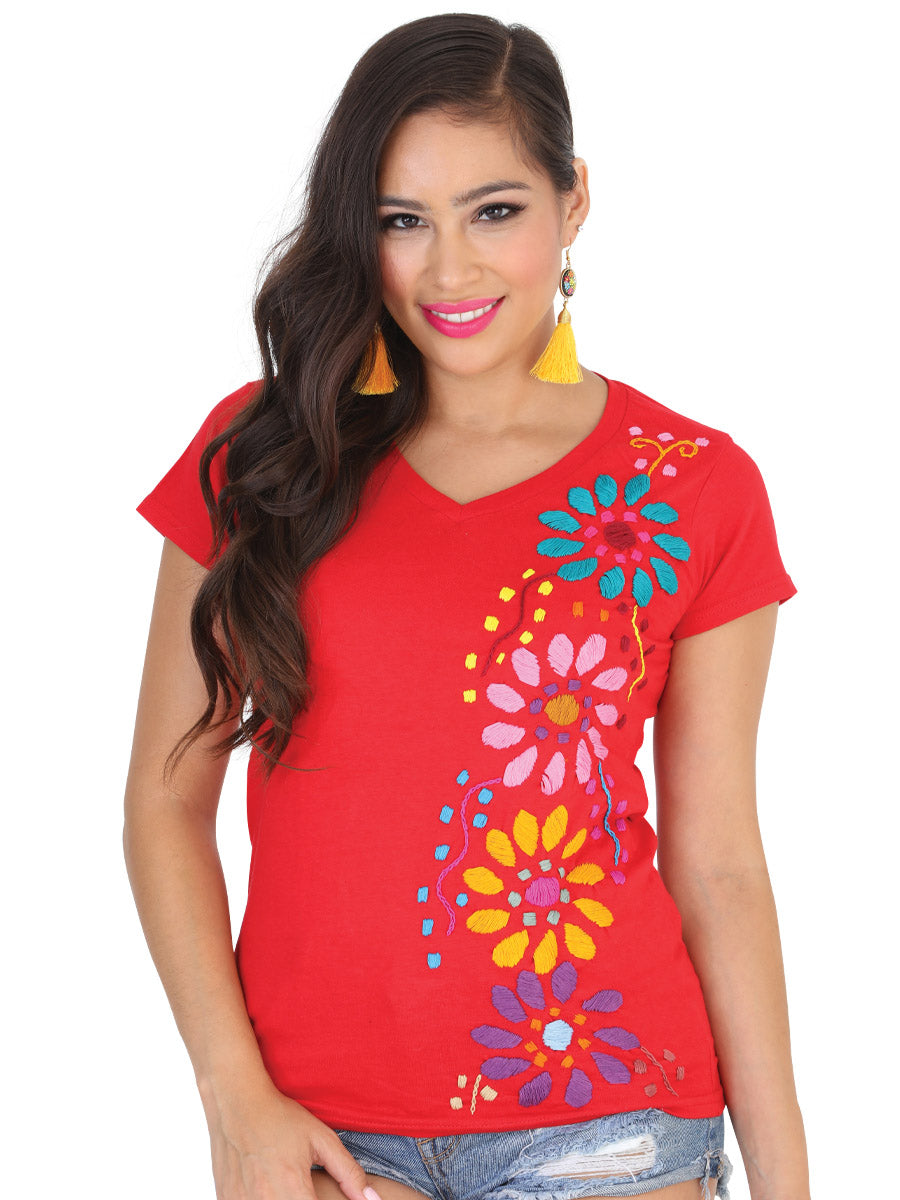 Artisanal Embroidered Sport T-Shirt 50% Cotton 50% Polyester Red 601988