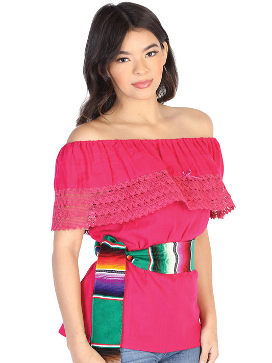 Mexican Artisanal Blouse  50% Cotton, %50 Polyester Fuchsia 602489